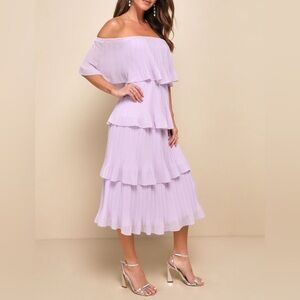 Lulus Gala Ready Lavender Off-Shoulder Ruffle Midi Dress Size XL